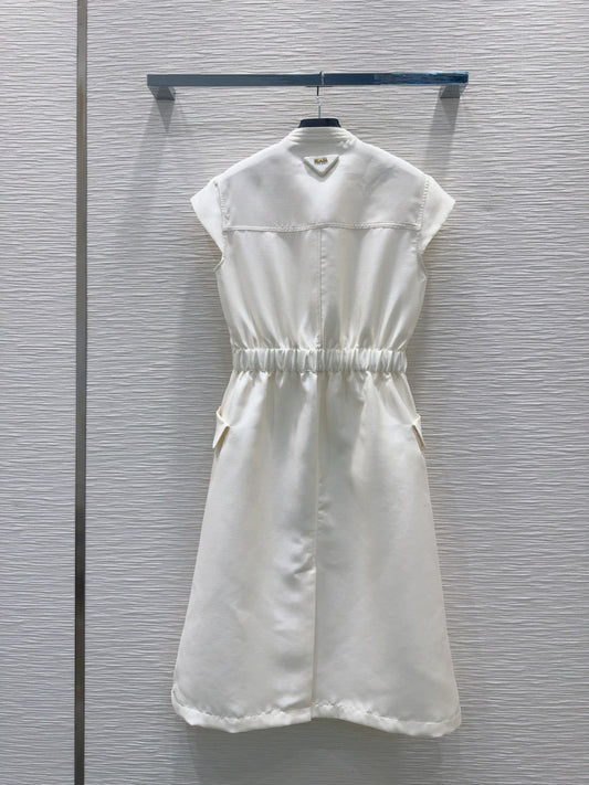 Prada 25 Bow Dress White Silk Wool Polyester
