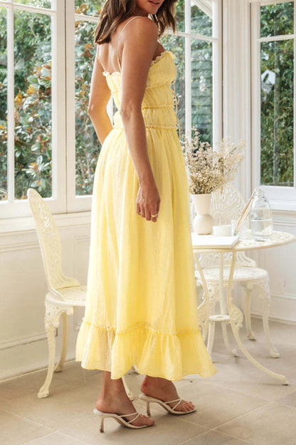 Vestido sexy de vacaciones con escote en U, espalda descubierta y frenillo liso