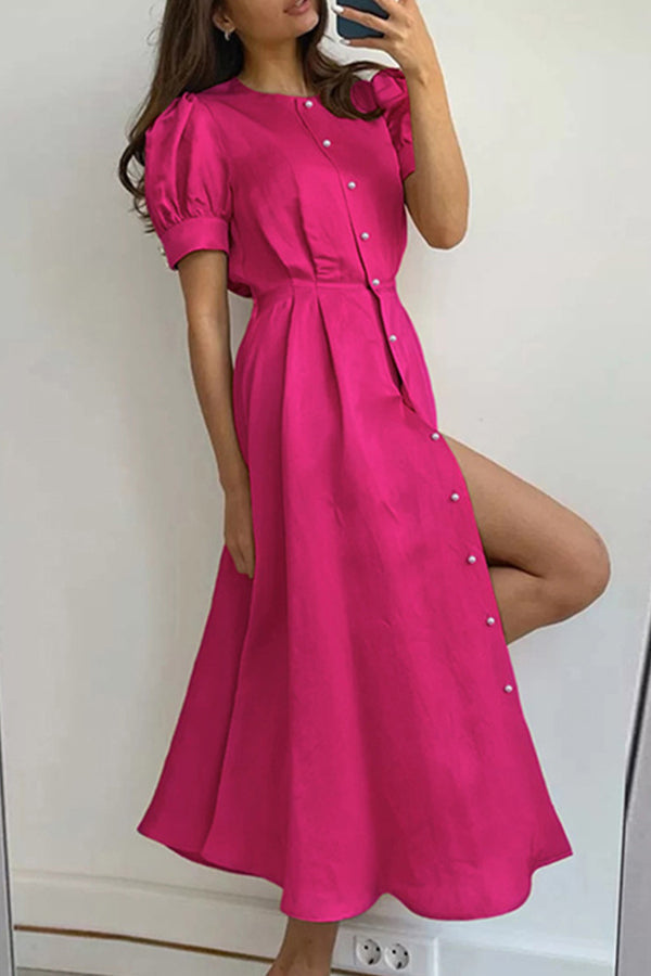 Elegante vestido de viajero diario con cintura alta y abertura hasta la mitad de la longitud 