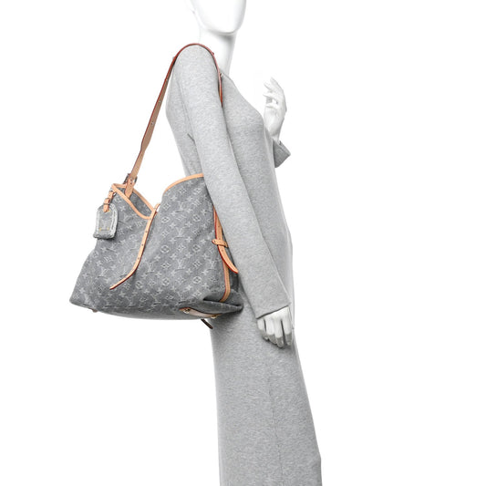 Monogram Denim CarryAll MM Washed Grey