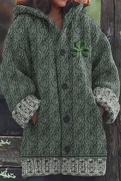 Suéter con capucha de jacquard con nudo celta irlandés para mujer