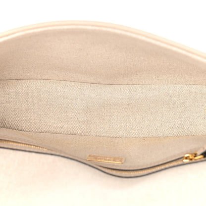 Canvas Vitello King FF Embroidered Baguette Grezzo White Nuvola