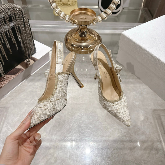 CD 26 Slingback 85mm Light Cream Gold Tweed 592230