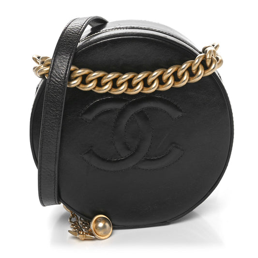 Glazed Calfskin Round As Earth Evening Bag Black