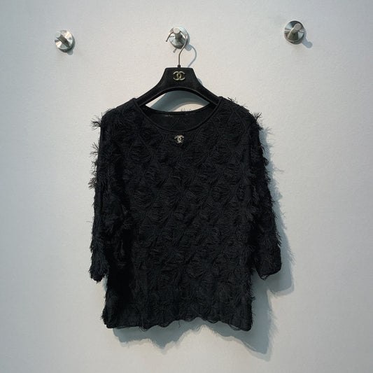 CC SS26 Feather-Trimmed Chiffon Top Black Chiffon 350963