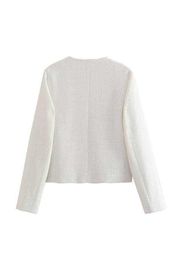 Chaqueta de botones con cuello redondo, corte entallado y bloques de color para mujer 