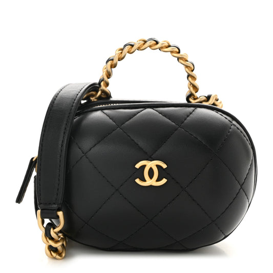 Lambskin Quilted CC Bubble Vanity Case With Chain Black