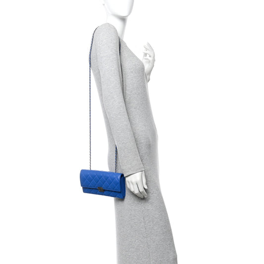 Lambskin Quilted Clutch with Chain Blue
