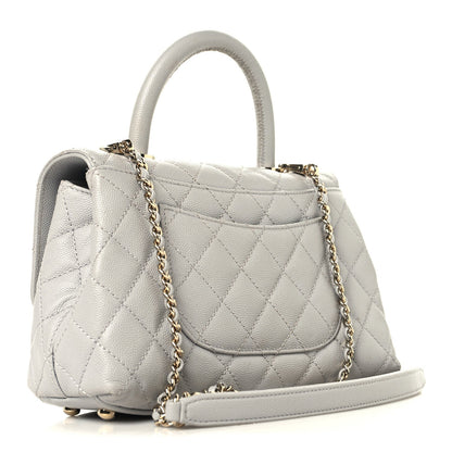 Caviar Quilted Mini Coco Handle Flap Light Grey