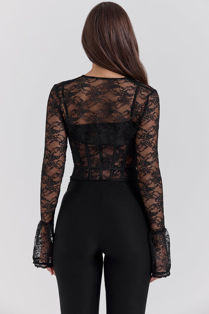 haut corset en dentelle noire avec boléro