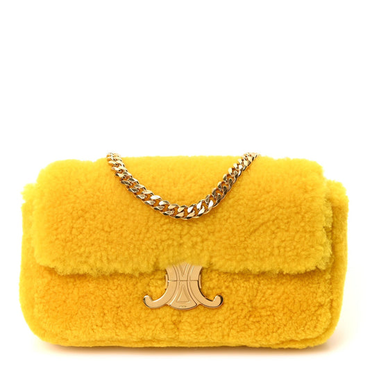 Fluffy Shearling Triomphe Claude Chain Shoulder Bag Yellow