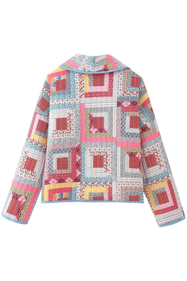 Chaqueta holgada de algodón a cuadros con acolchado y bloques de color 