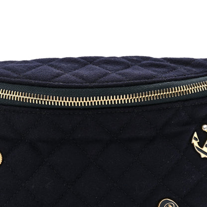 Wool Lambskin Quilted Paris Hamburg Charms Waist Bag Dark Navy