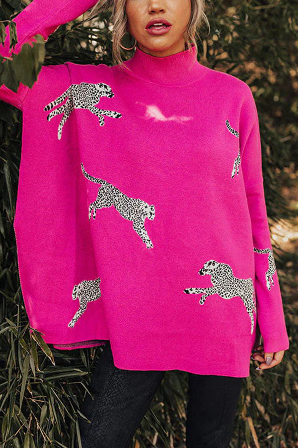 SUDADERA RELAJADA CON ABERTURA DE LEOPARDO, ACOGEDORA Y AMABLE