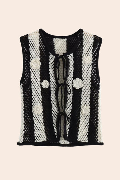 Hermosa Floral Applique Hollow Knit Vest