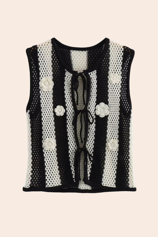 Hermosa Floral Applique Hollow Knit Vest