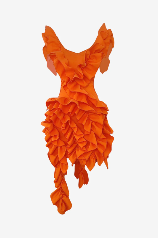 Minivestido con cuello en V y volantes en capas 