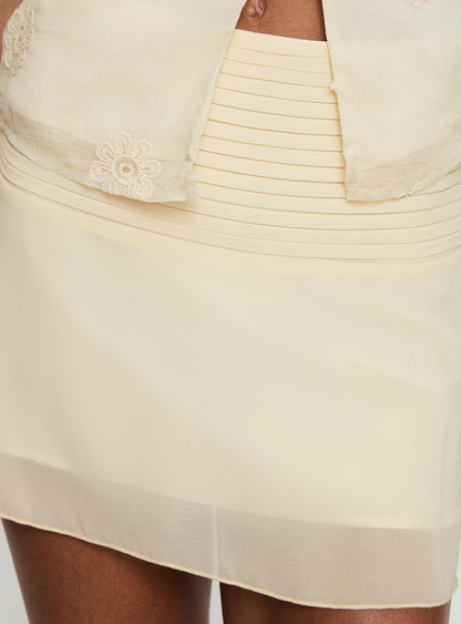 Letting Go Gathered Waist Mini Skirt Cream