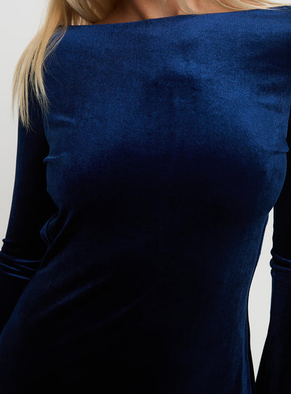 Syrene Long Sleeve Velvet Mini Dress Navy