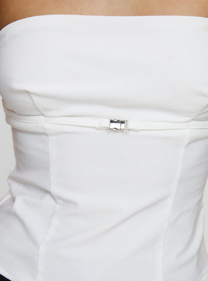 Flounce Strapless Top White