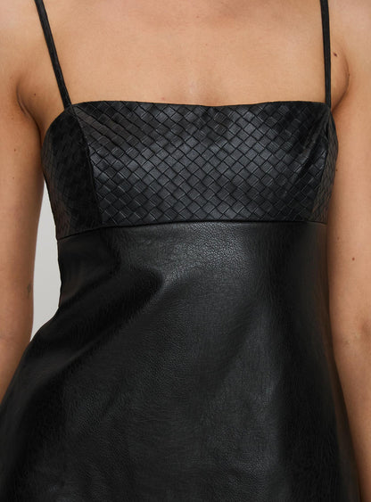 Isak Woven Faux Leather Mini Dress Black