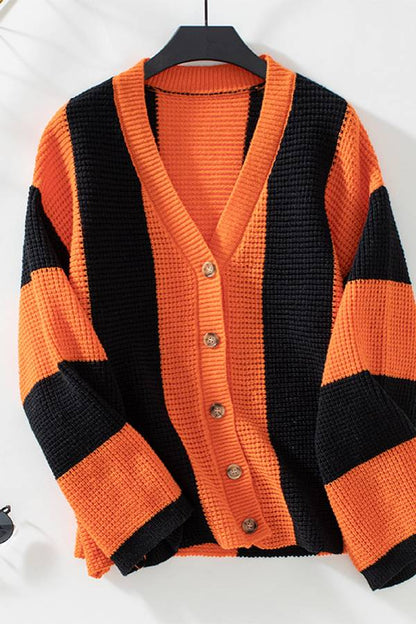 Suéter tipo cárdigan de rayas contrastantes para mujer, camisa informal holgada de punto para otoño e invierno. 