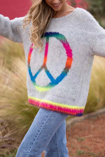 Suéter holgado con estampado de arcoíris de amor y paz 