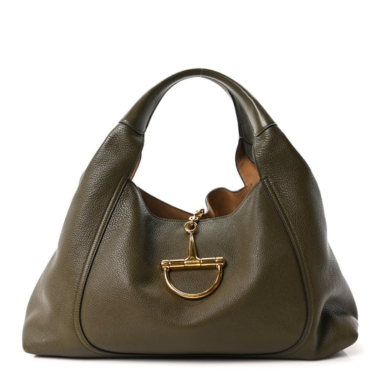 Grained Calfskin Softbit Maxi Shoulder Bag Forest Green