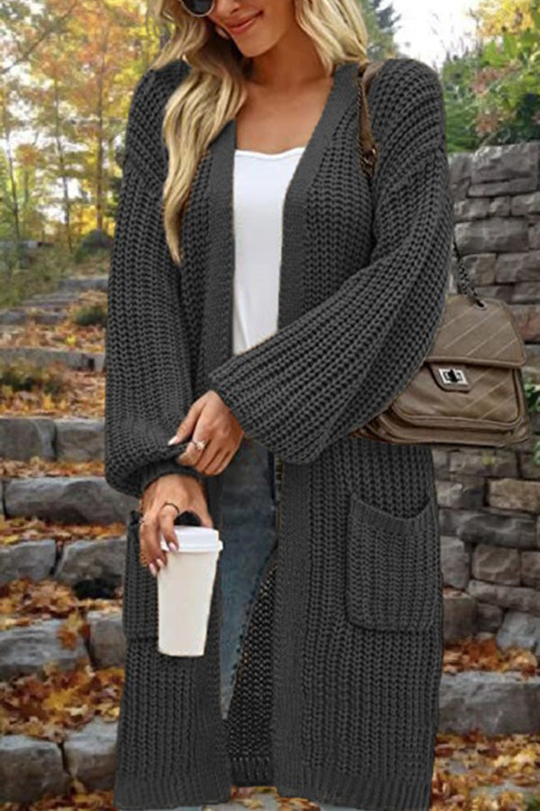 Chaqueta tipo cárdigan de longitud media, holgada, extragrande, con doble bolsillo