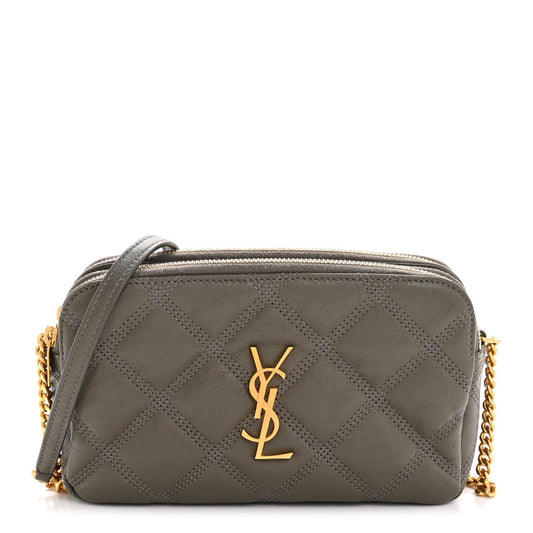 Grained Lambskin Quilted Mini Becky Double Zip Bag Taupe