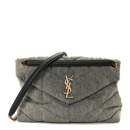 Denim Quilted Medium Loulou Puffer Monogram Chain Satchel Azur