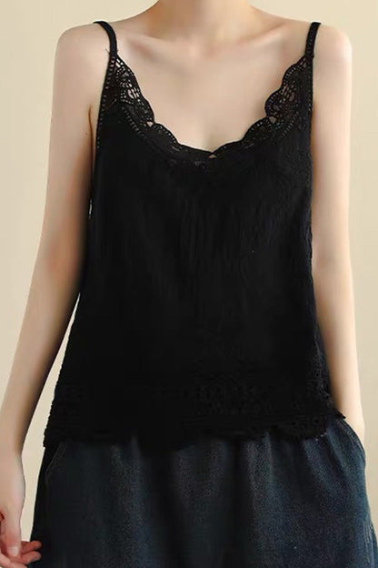 Camisola de encaje hueco con parte superior de camisa de fondo