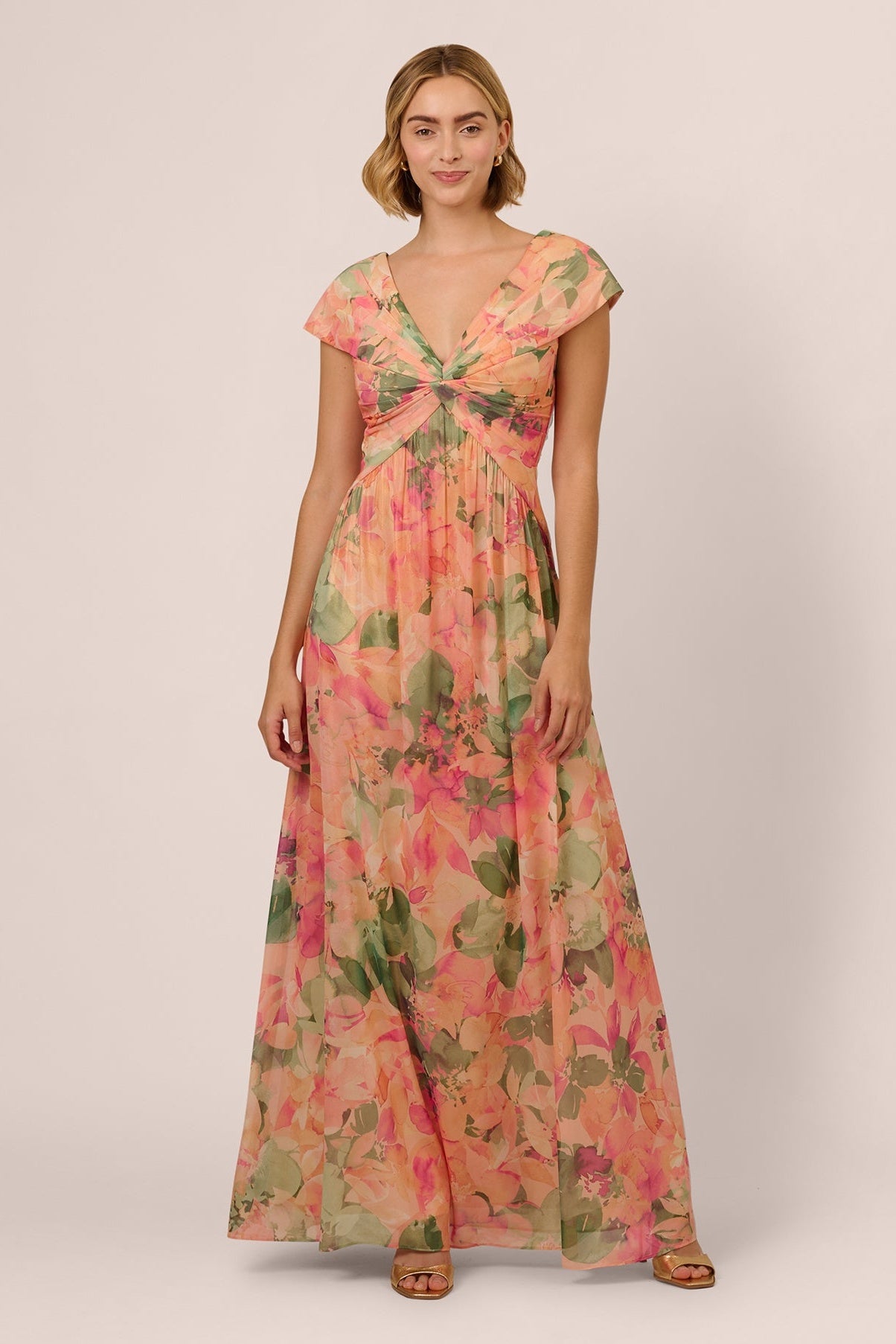 Vestido largo con mangas cortas y estampado floral Angela 