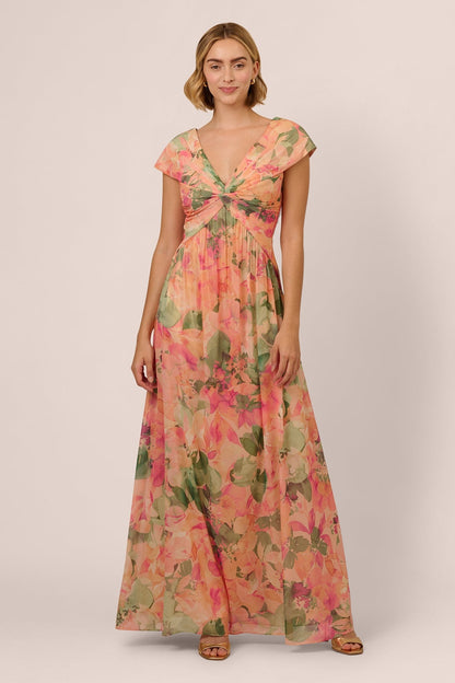 Vestido largo con mangas cortas y estampado floral Angela 