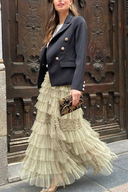 Falda larga de tul con cintura elástica y capas City Empress