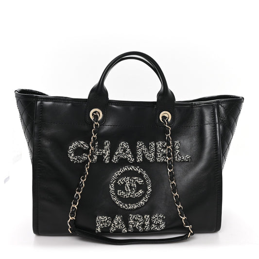 Calfskin Tweed Medium Deauville Tote Black Multicolor