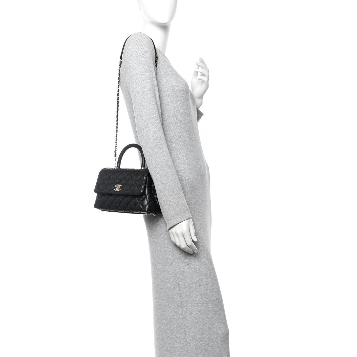 Caviar Quilted Mini Coco Handle Flap Black