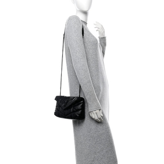 Lambskin Quilted Toy Loulou Puffer Monogram Monochrome Chain Satchel Black