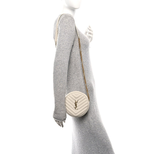 Grain De Poudre Matelasse Chevron Quilted Round Vinyle Camera Bag Crema Soft