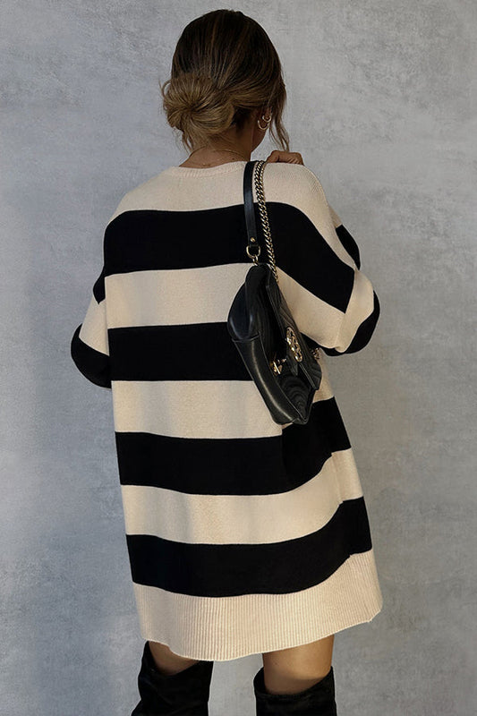 SUÉTER MAXI DE RAYAS COLOR CREMA 