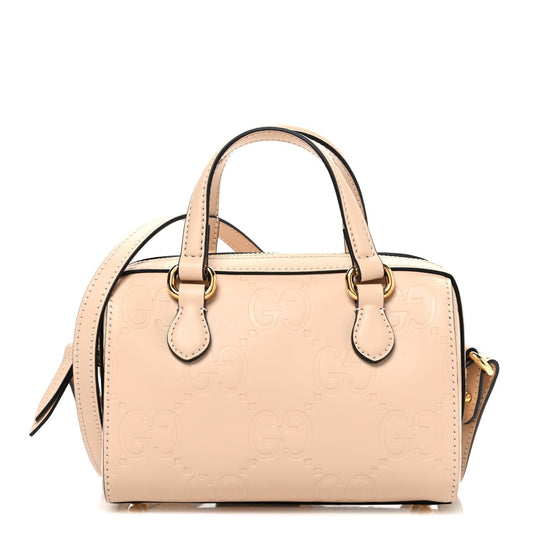 Gilbert Calfskin Jumbo GG Embossed Super Mini Top Handle Bowler Bag Beige