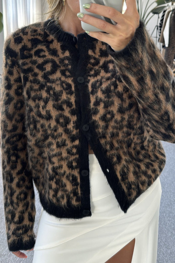 Cárdigan con estampado animal en mezcla de lana y alpaca