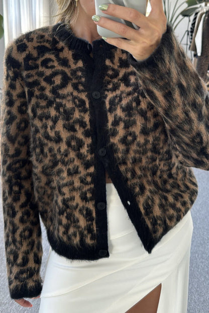 Cárdigan con estampado animal en mezcla de lana y alpaca