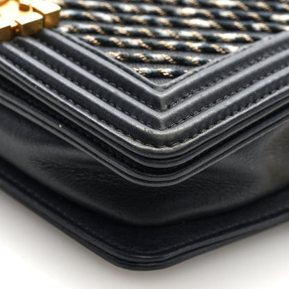 Calfskin Chevron Embroidered Boy By The Sea Flap Waist Belt Bag Black