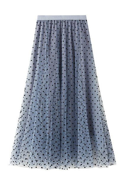 Vestido princesa con falda de gasa de cintura alta y lunares