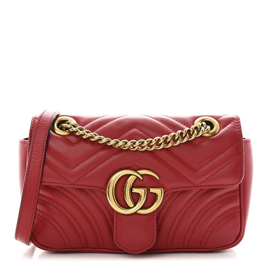 Calfskin Matelasse Mini GG Marmont Shoulder Bag Hibiscus Red