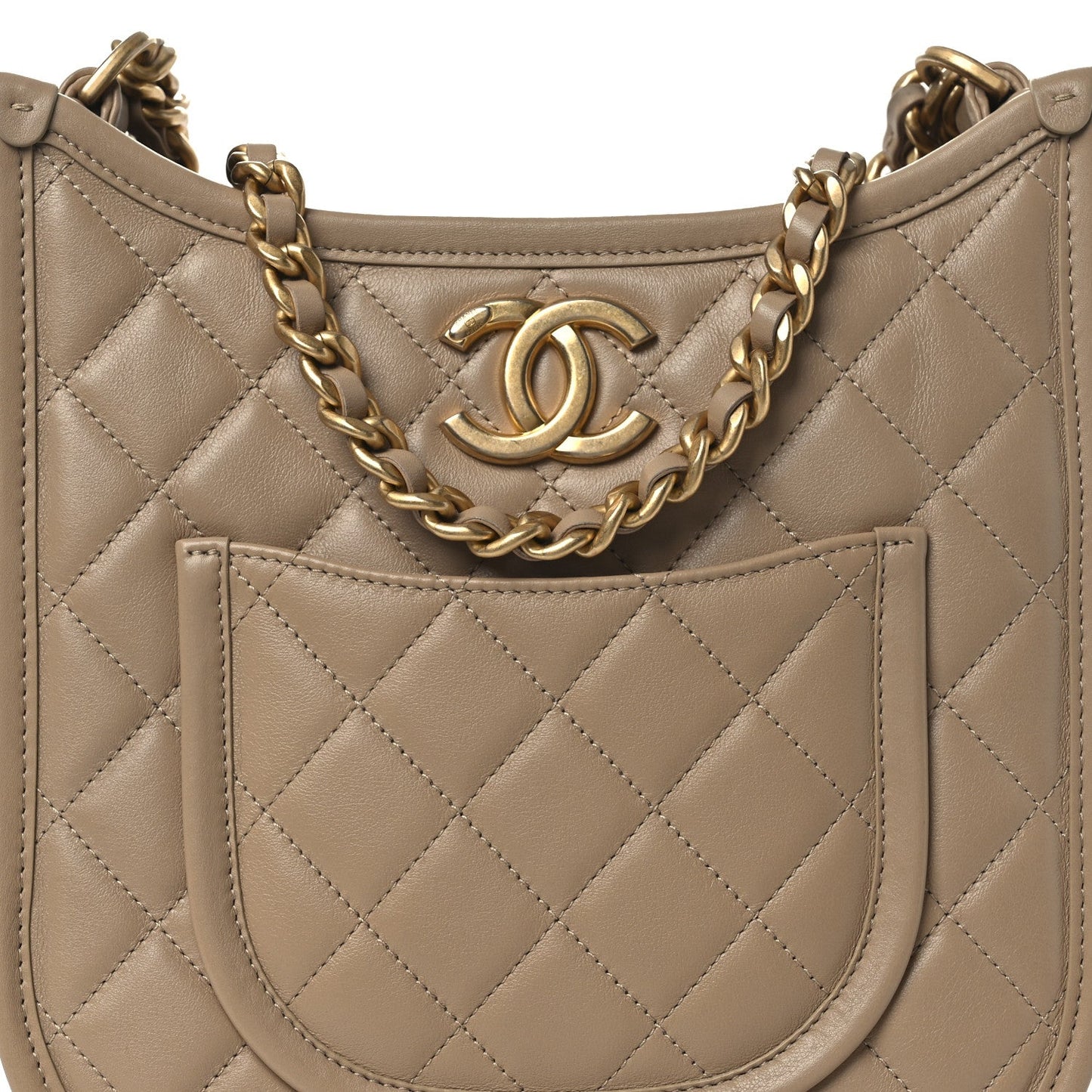 Calfskin Quilted Small Hobo Beige