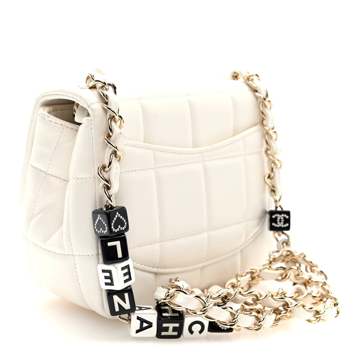 Lambskin Resin Crystal Square Quilted Mini Monacoco Flap White
