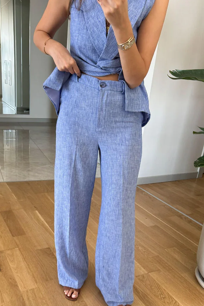 Conjunto de dos piezas de chaleco y pantalón con solapa de moda