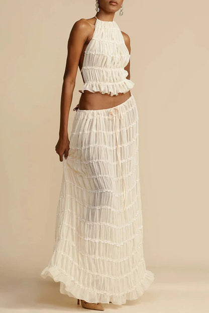 Pasión y Romance - Camiseta de tirantes elásticos con espalda plisada y cuello halter ajustable 